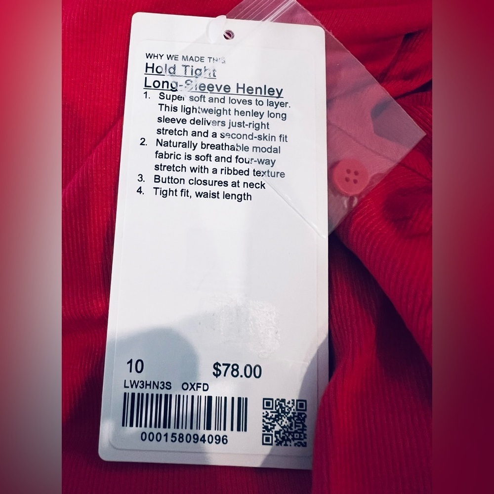 Lululemon Red Ribbed Hold Tight Long Sleeve Henley Top - Picture 7 of 11